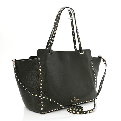 Valentino Garavani Pebbled Calfskin Medium Rockstud Tote Army Green 3 of 9