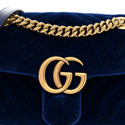 Gucci Velvet Matelasse Mini GG Marmont Shoulder Bag Cobalt Blue 9 of 12
