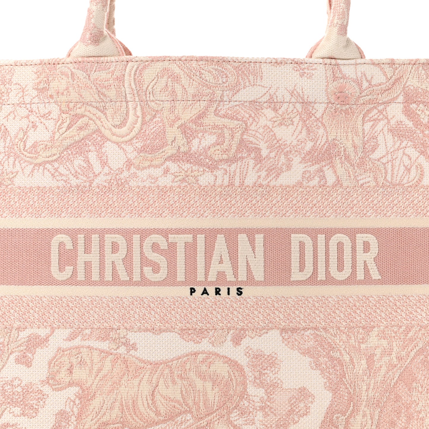 Canvas Toile De Jouy Embroidered Medium Book Tote Pink