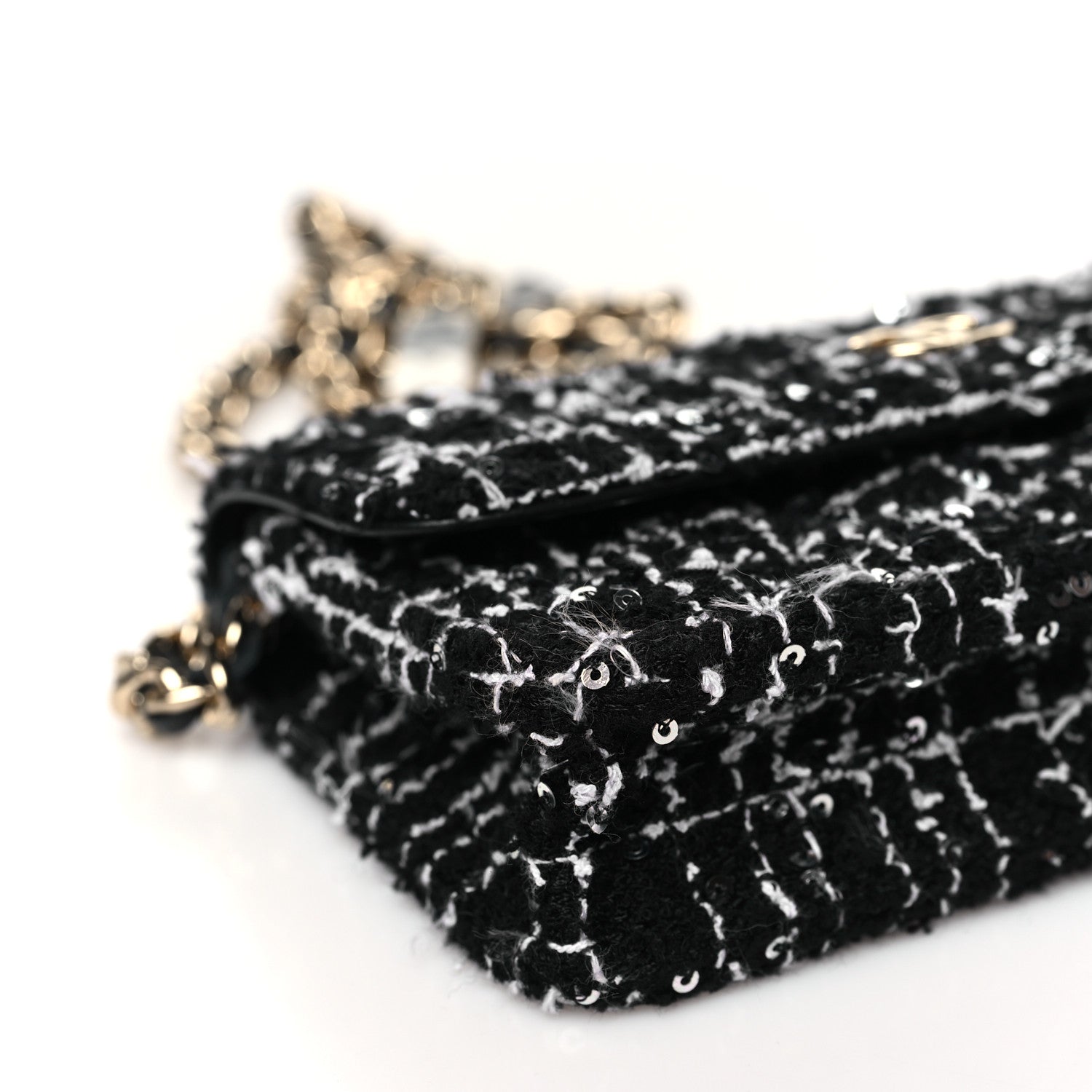 Chanel Tweed Sequin Quilted CC Flap Phone Holder With Chain Black White 10 of 11