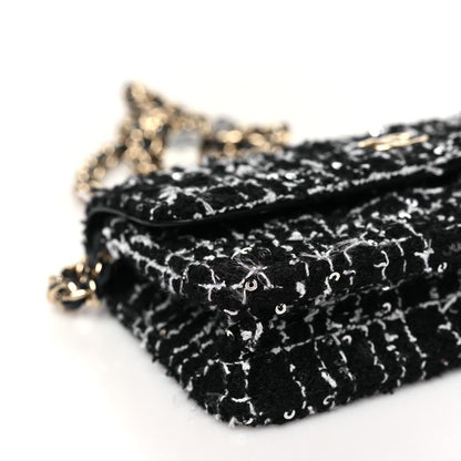 Chanel Tweed Sequin Quilted CC Flap Phone Holder With Chain Black White 10 of 11