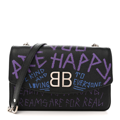 Balenciaga Grained Calfskin Graffiti BB Chain Wallet Black Bleu Violet 1 of 13