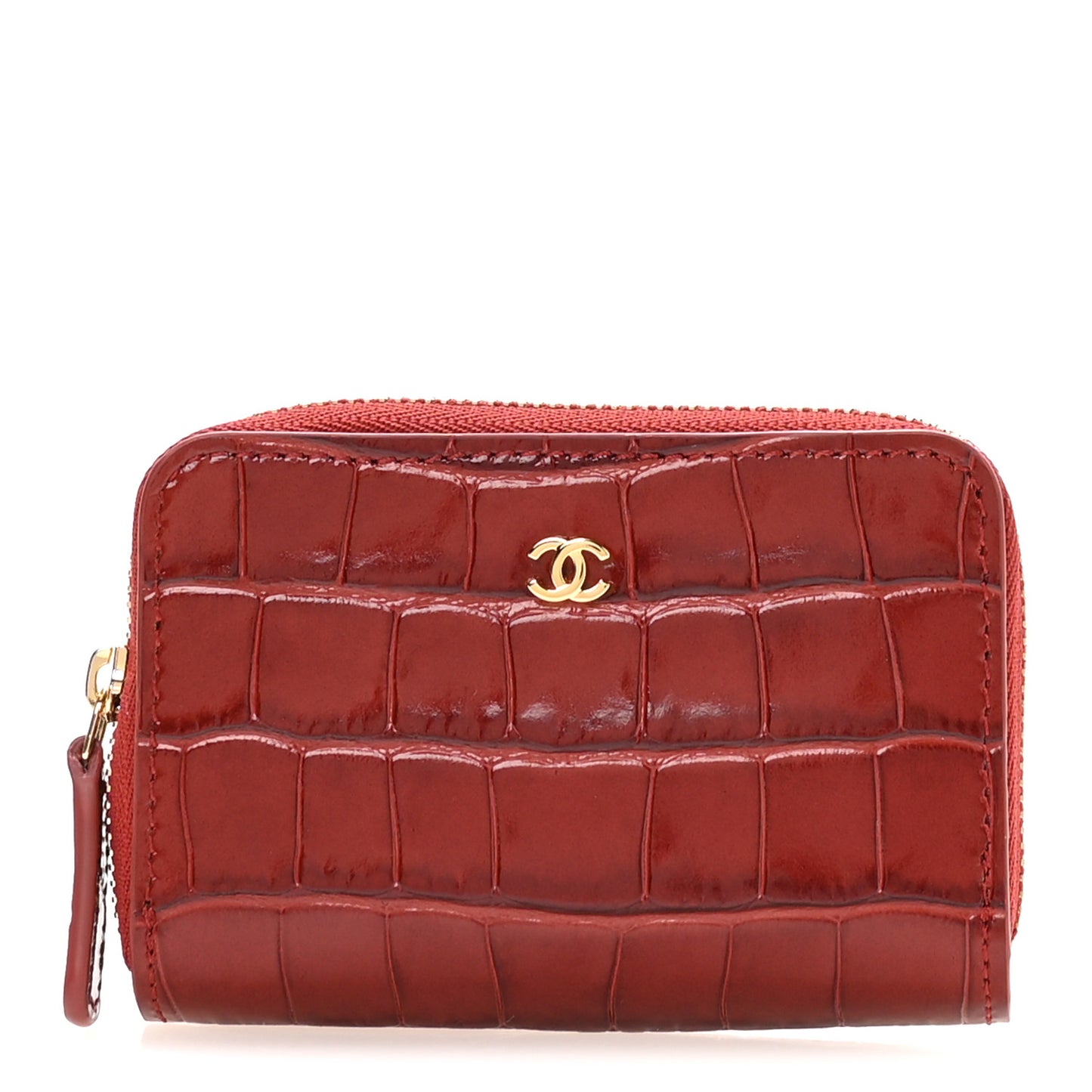Calfskin Crocodile Embossed Crococo Coin Purse Burgundy