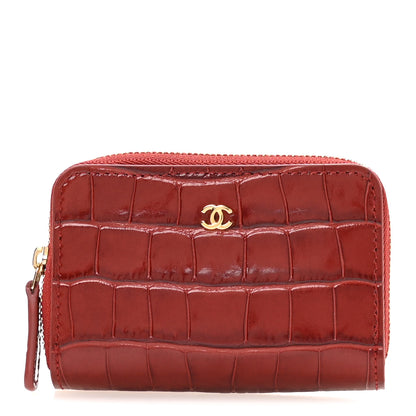 Chanel Calfskin Crocodile Embossed Crococo Coin Purse Burgundy 1 of 8