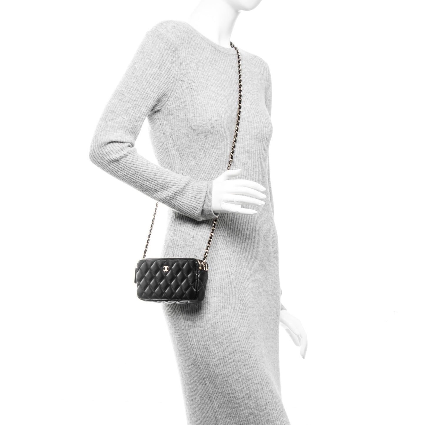 Lambskin Quilted Small Clutch With Chain Black