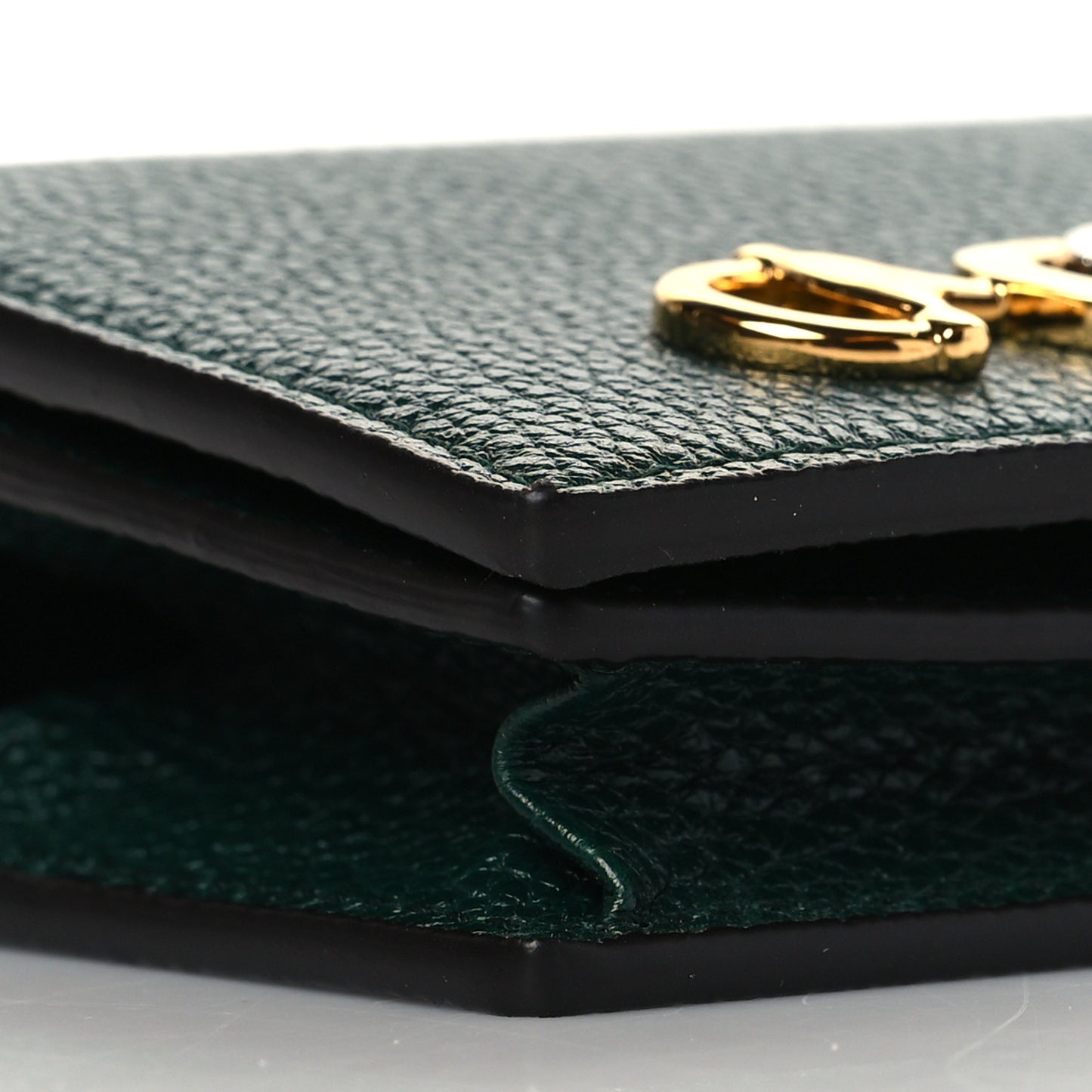 Grainy Calfskin Zumi Chain Card Case Wallet Vintage Green