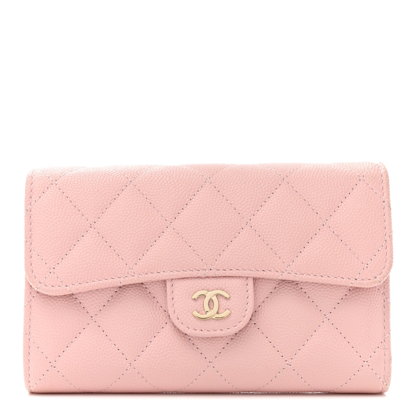 Caviar Quilted Medium Flap Wallet Light Pink