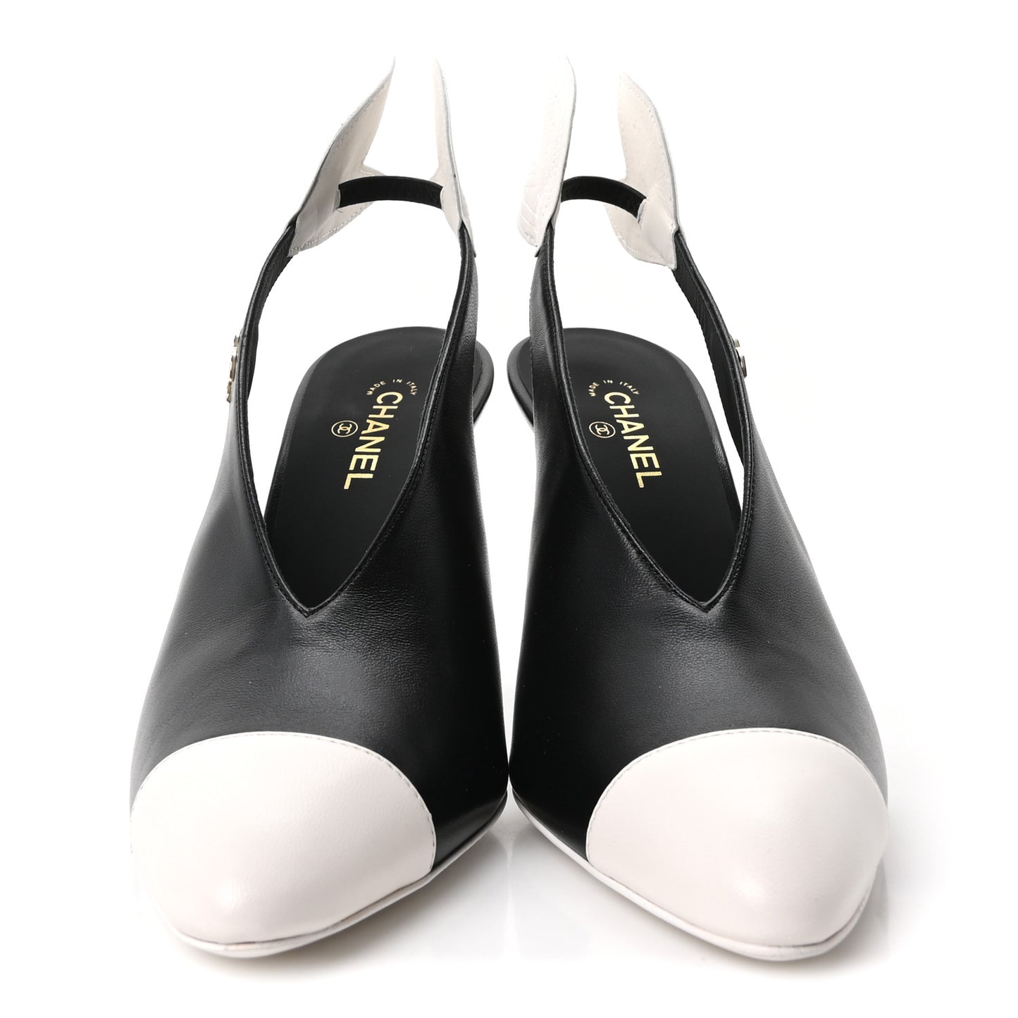 Lambskin Slingback Pumps 36.5 Black White