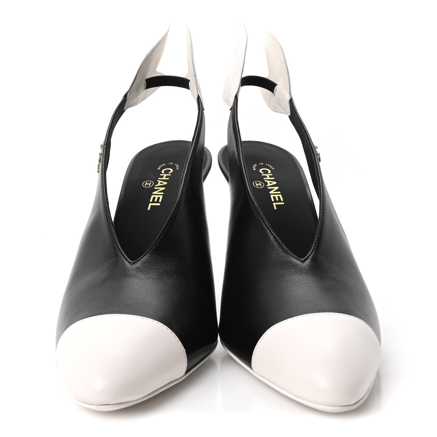 Chanel Lambskin Slingback Pumps 36.5 Black White 3 of 10