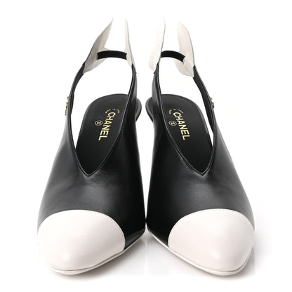 Chanel Lambskin Slingback Pumps 36.5 Black White 3 of 10