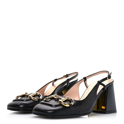 Gucci Malaga Kid Horsebit 75mm Slingback Pumps 35.5 Black 4 of 9