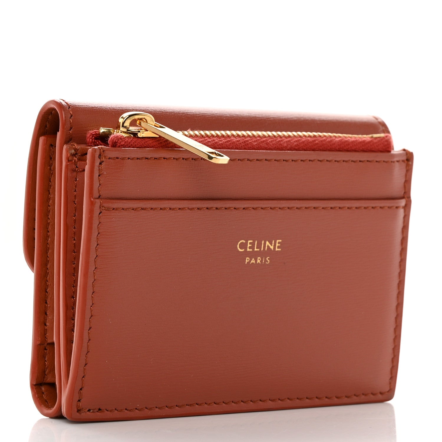 Celine Calfskin Compact Triomphe Wallet With Coin Purse Tan 3 of 8
