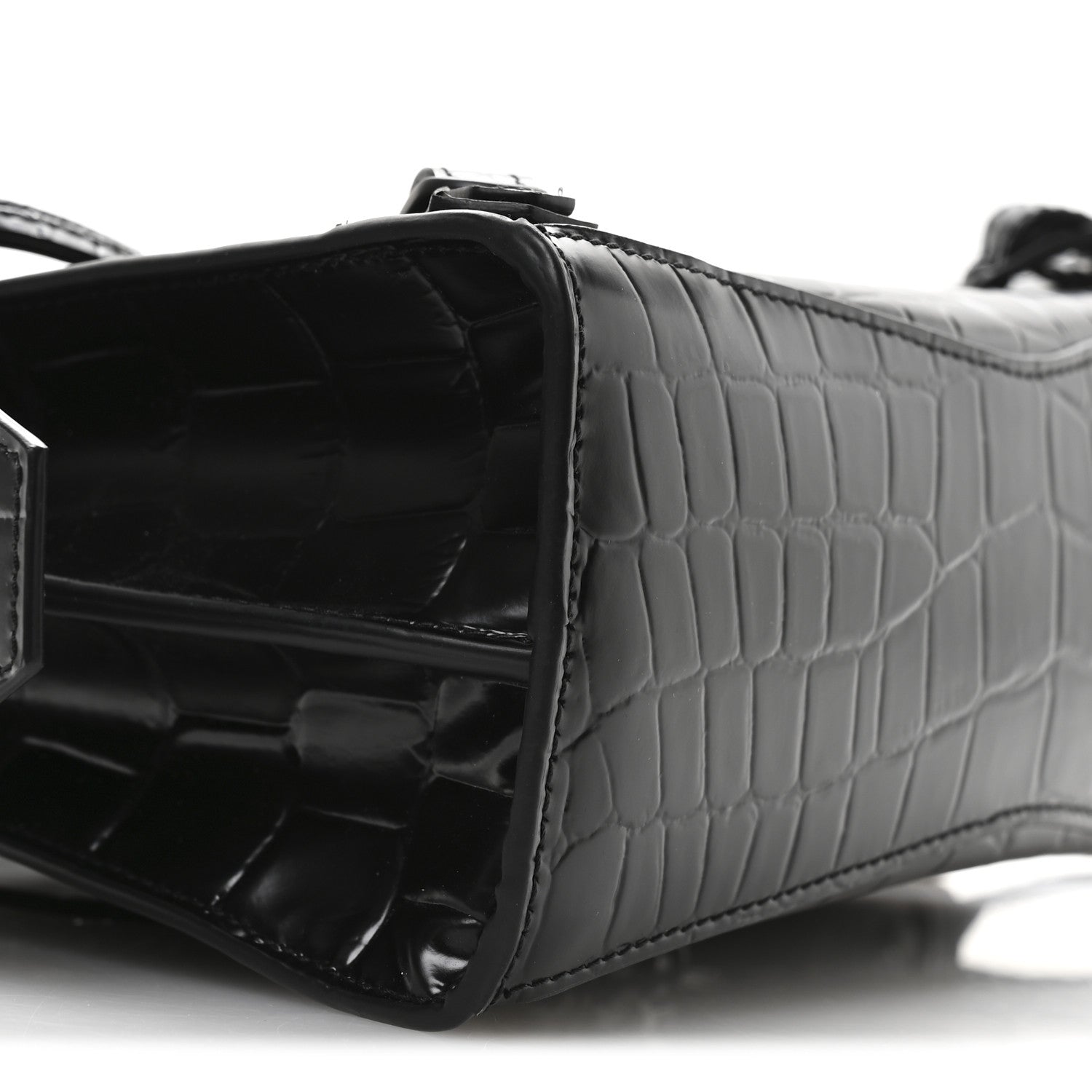 Balenciaga Semi Shiny Calfskin Crocodile Embossed Neo Classic Black Hardware Mini City Black 9 of 12