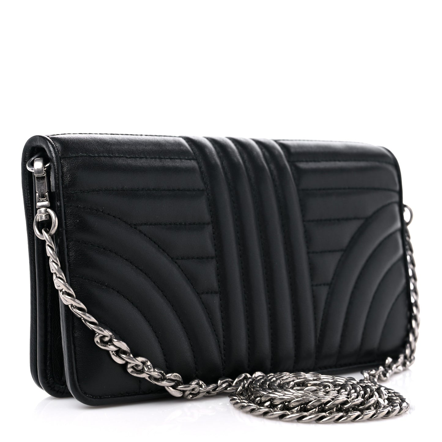 Soft Calfskin Impunture Diagramme Chain Wallet Black