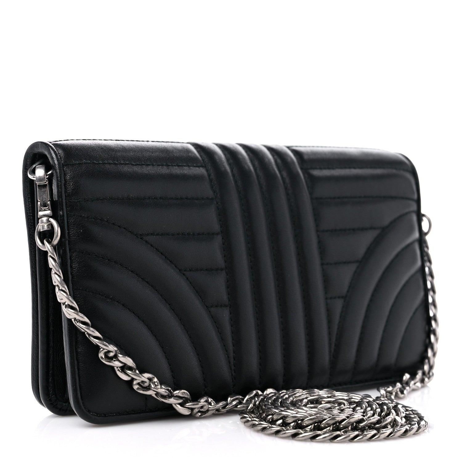 Prada Soft Calfskin Impunture Diagramme Chain Wallet Black 3 of 10