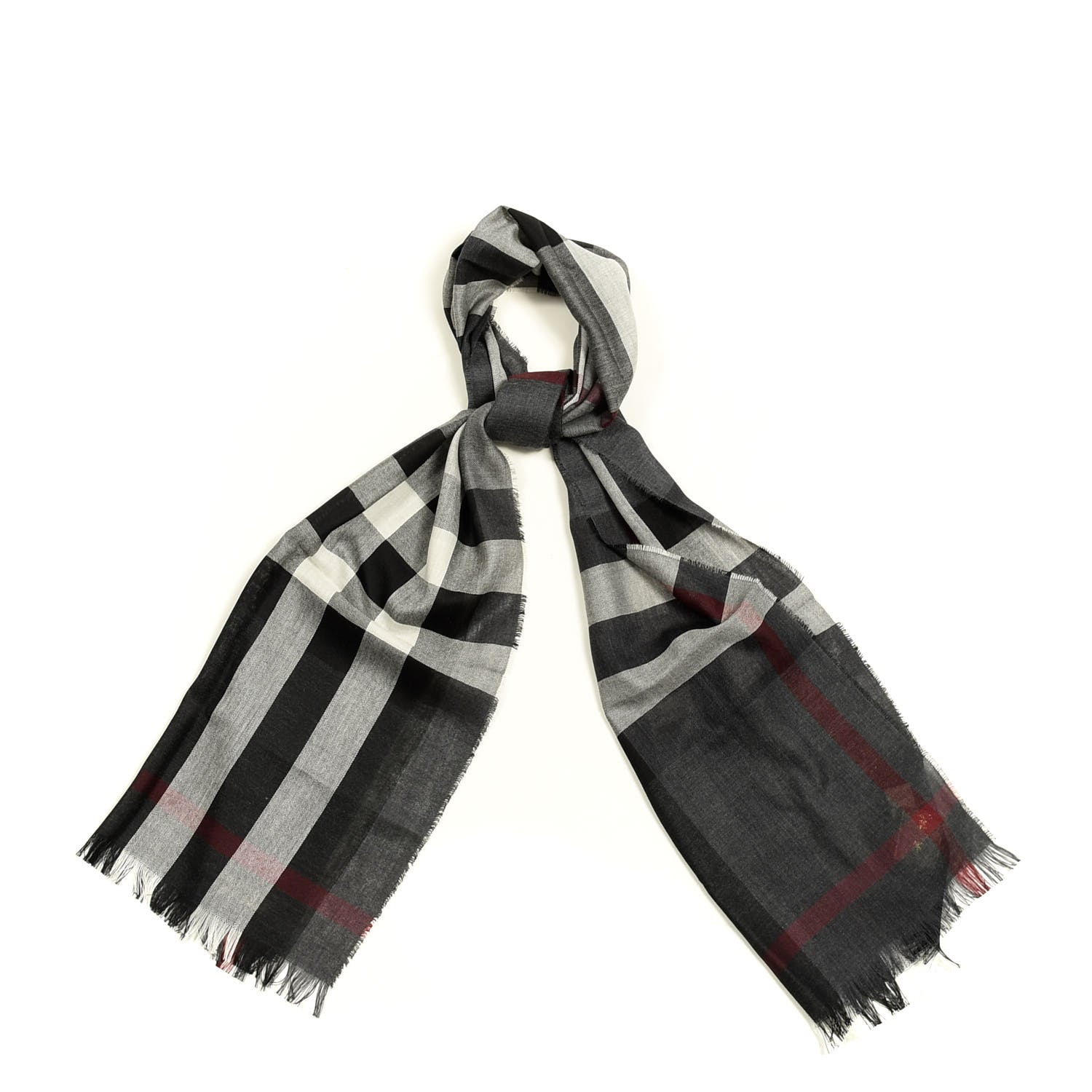 Burberry Wool Cashmere Tonal Lightweight Check Scarf Charcoal 1 of 4