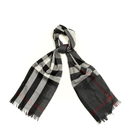 Burberry Wool Cashmere Tonal Lightweight Check Scarf Charcoal 1 of 4