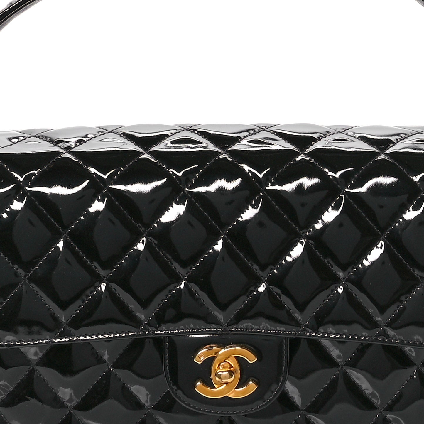 Patent Quilted Double Sided Shoulder Flap Bag Black