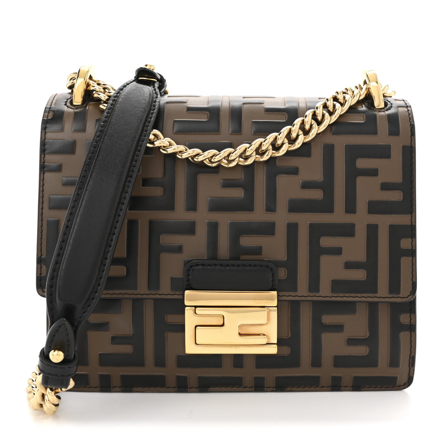 Vitello Liberty Bi-Color FF 1974 Embossed Small Kan U Shoulder Bag Maya Black