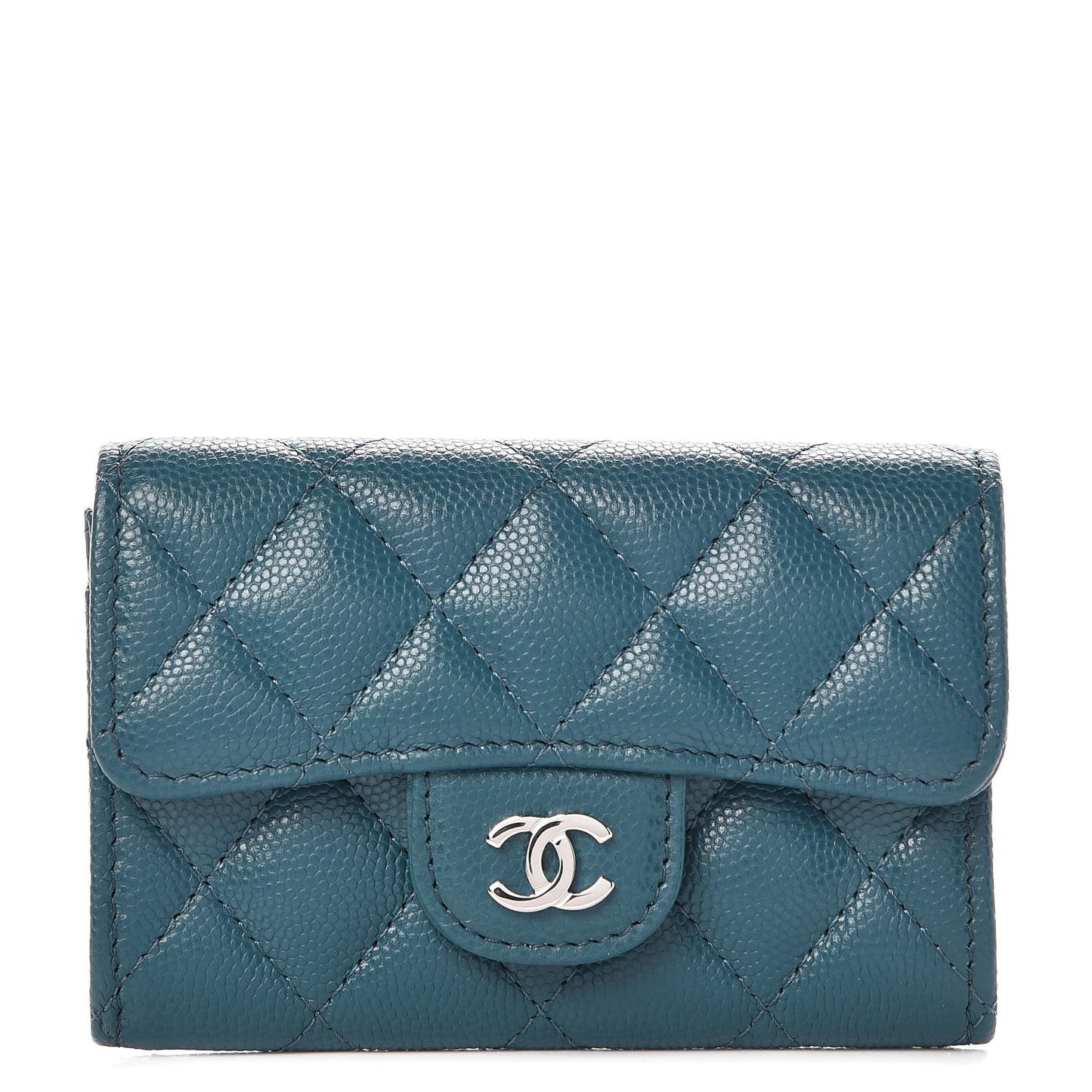 Caviar Quilted Flap Card Holder Dark Turquoise