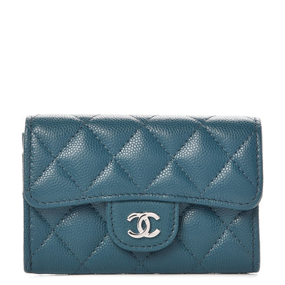 Chanel Caviar Quilted Flap Card Holder Dark Turquoise 1 of 9