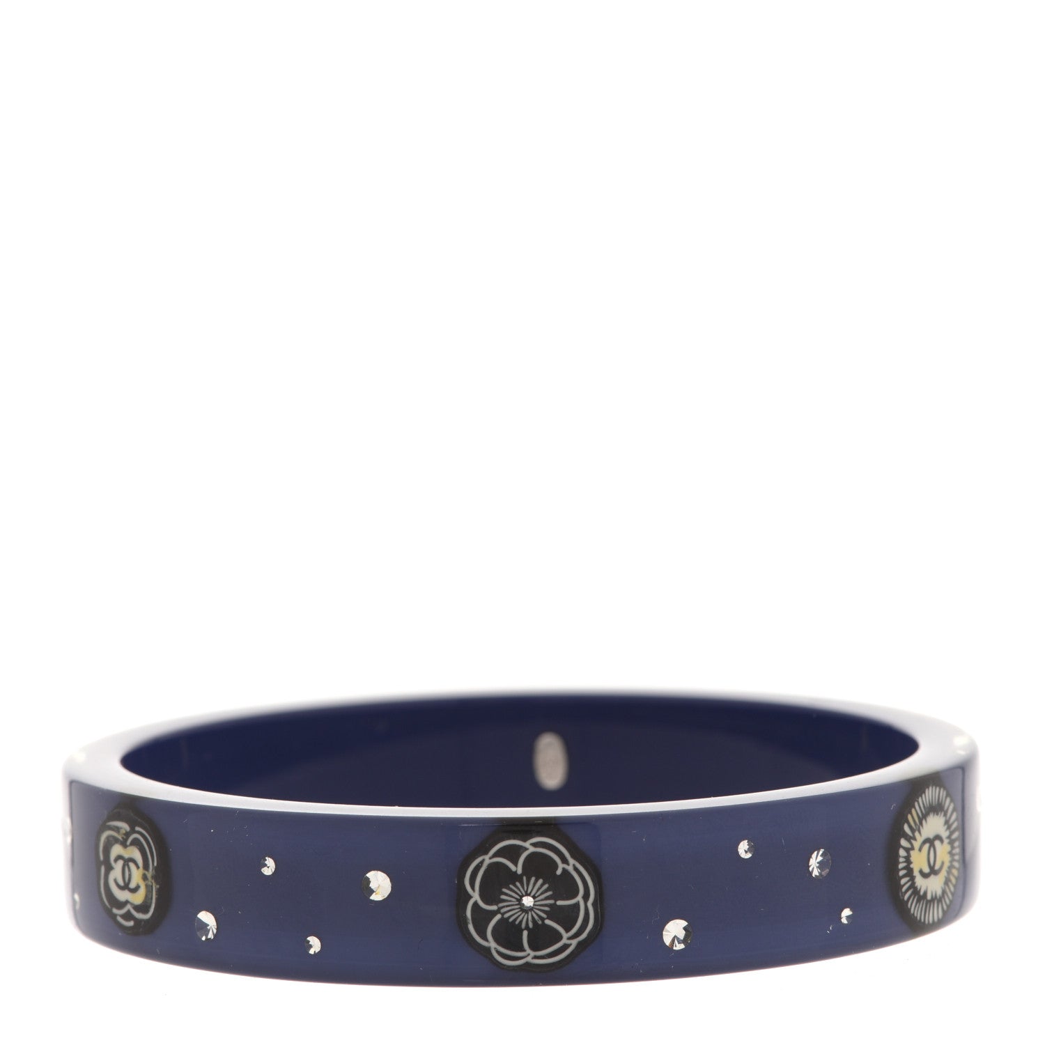 Chanel Resin Crystal CC Camellia Bangle Bracelet Blue 1 of 4