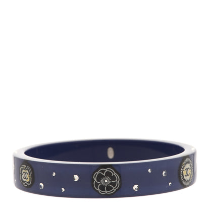 Chanel Resin Crystal CC Camellia Bangle Bracelet Blue 1 of 4