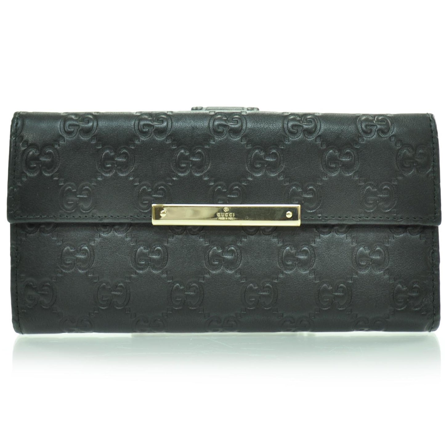 Guccissima Leather Metal Plate Continental Wallet Black