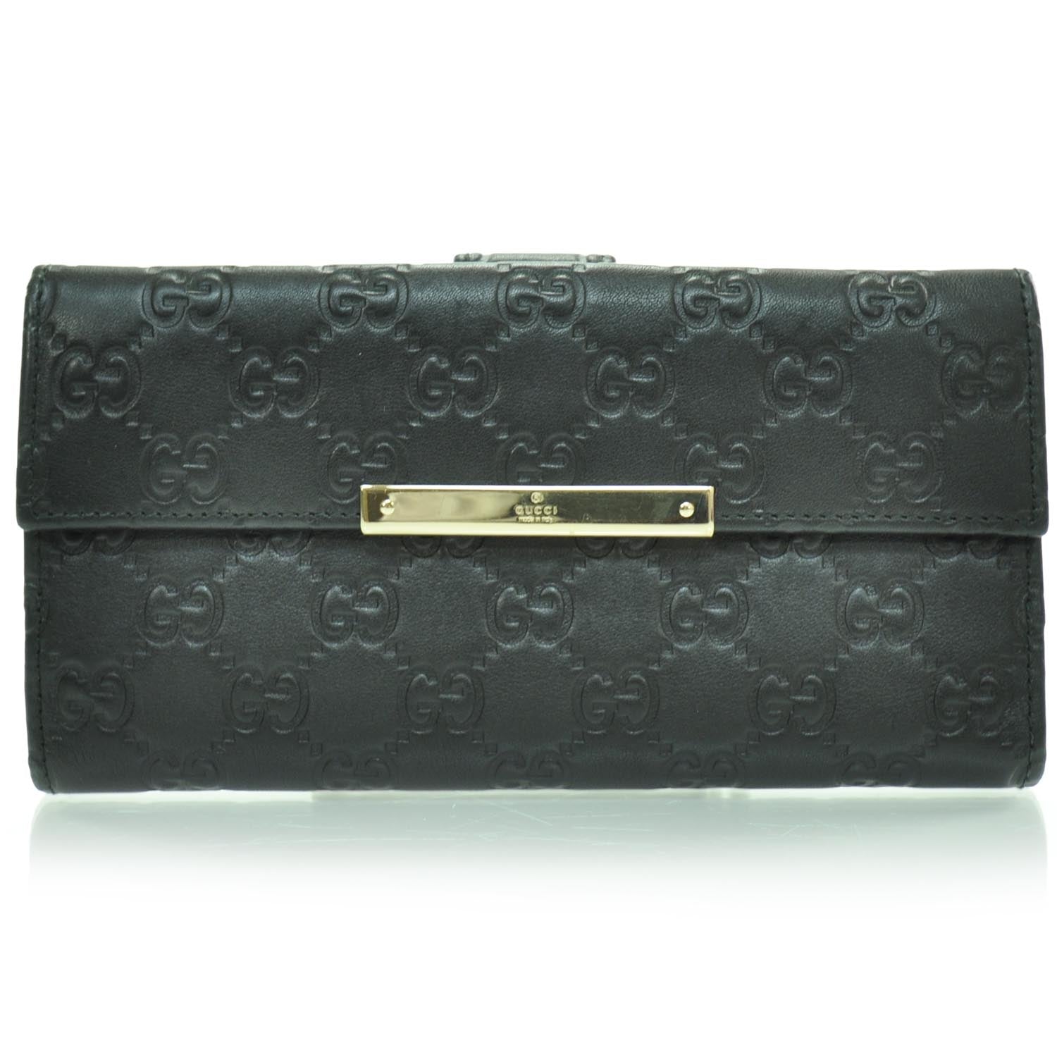 Gucci Guccissima Leather Metal Plate Continental Wallet Black 1 of 5