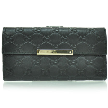 Gucci Guccissima Leather Metal Plate Continental Wallet Black 1 of 5