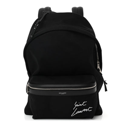 Saint Laurent Canvas Signature Embroidered City Backpack Black 1 of 10