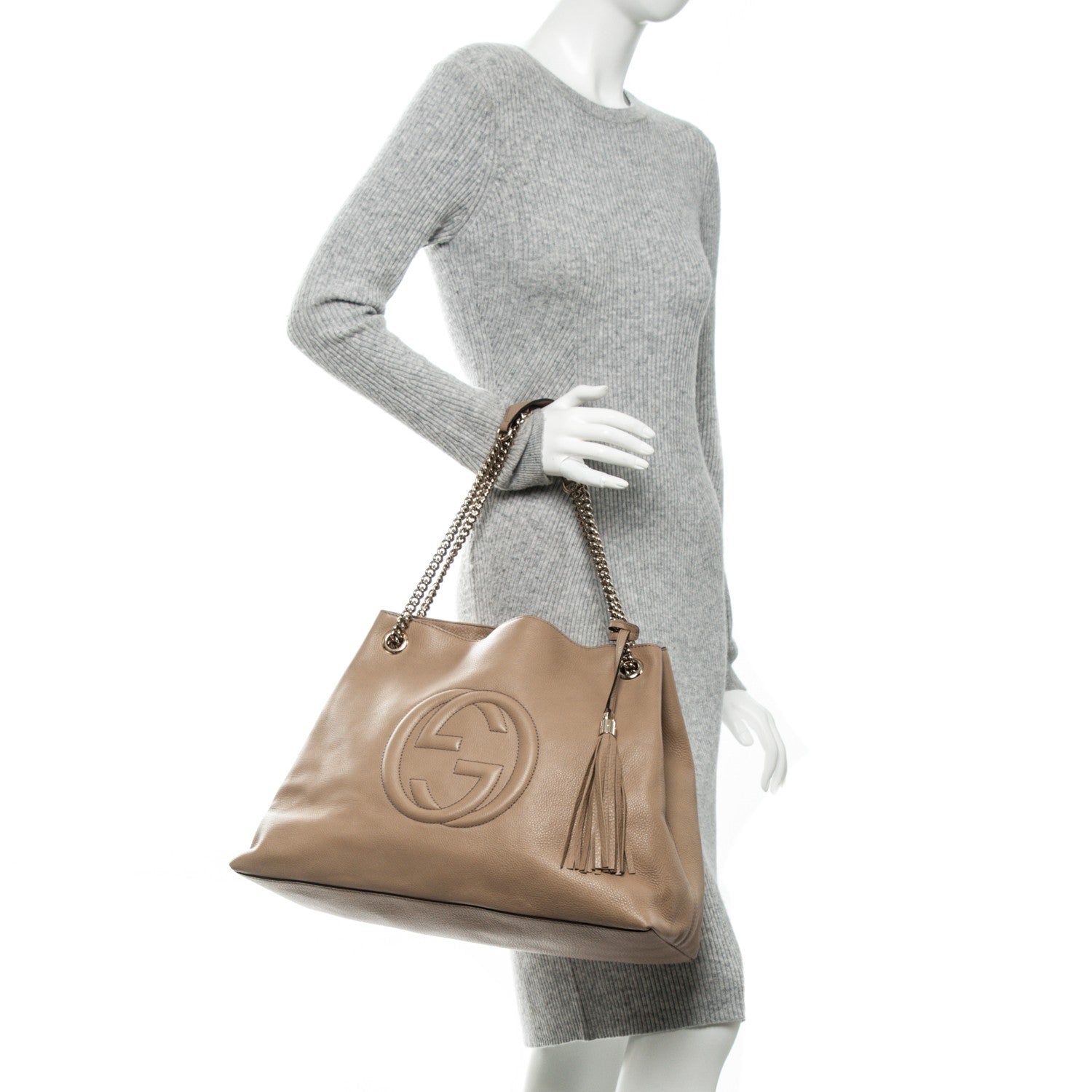 Gucci Pebbled Calfskin Large Soho Chain Shoulder Bag Camelia 2 of 7