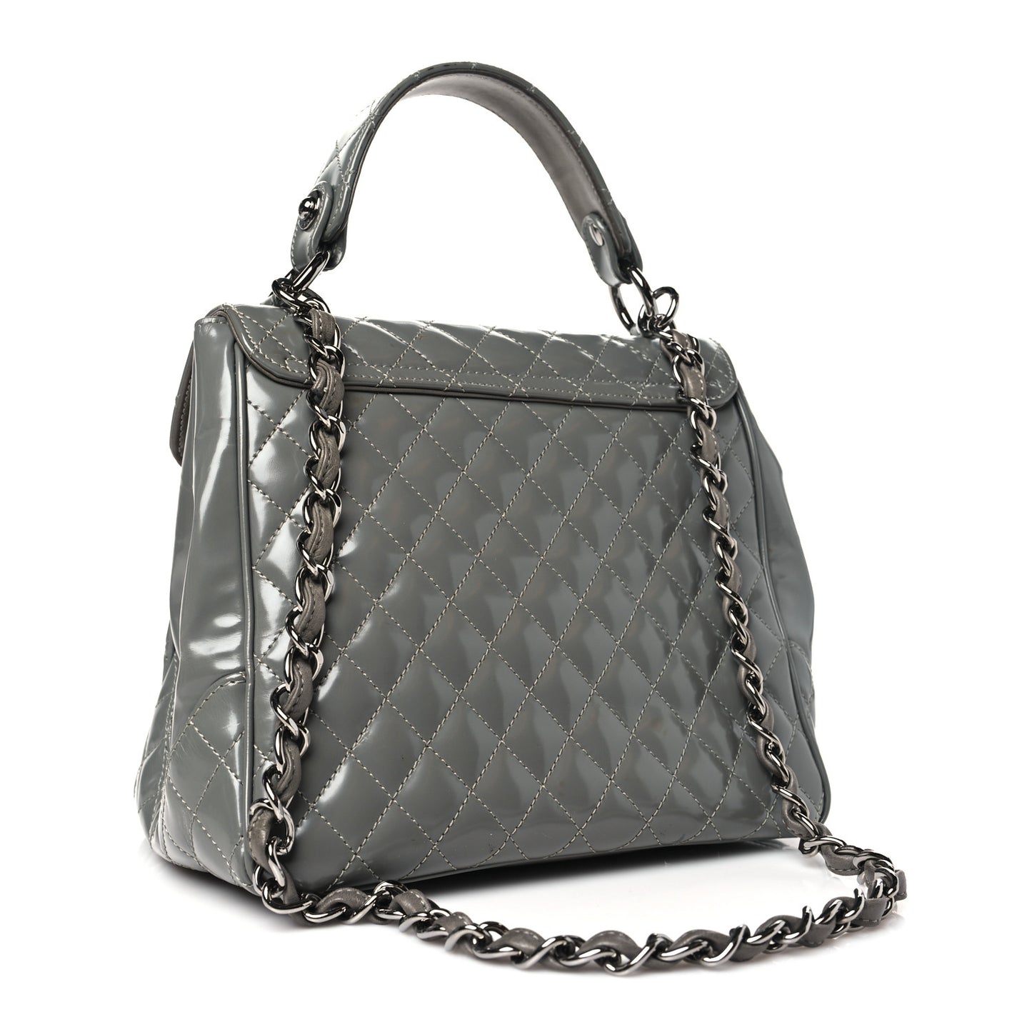 Glazed Calfskin Small Mademoiselle Lock Kelly Flap Bag Grey
