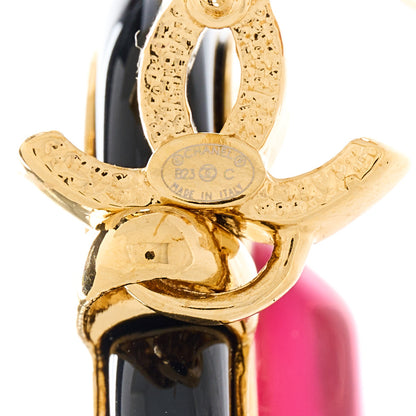 Chanel Resin Heart CC Drop Earrings Black Pink Gold 4 of 5