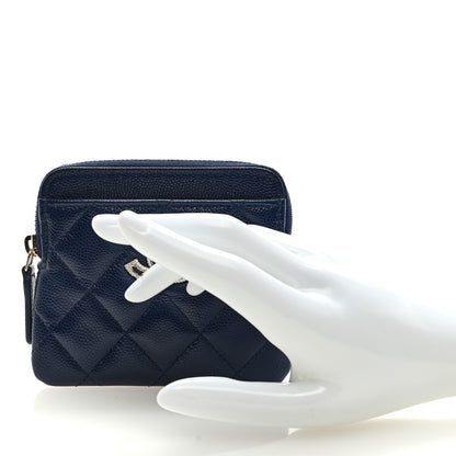 Chanel Caviar Quilted Crystal Zip Card Holder Wallet Navy 2 of 7