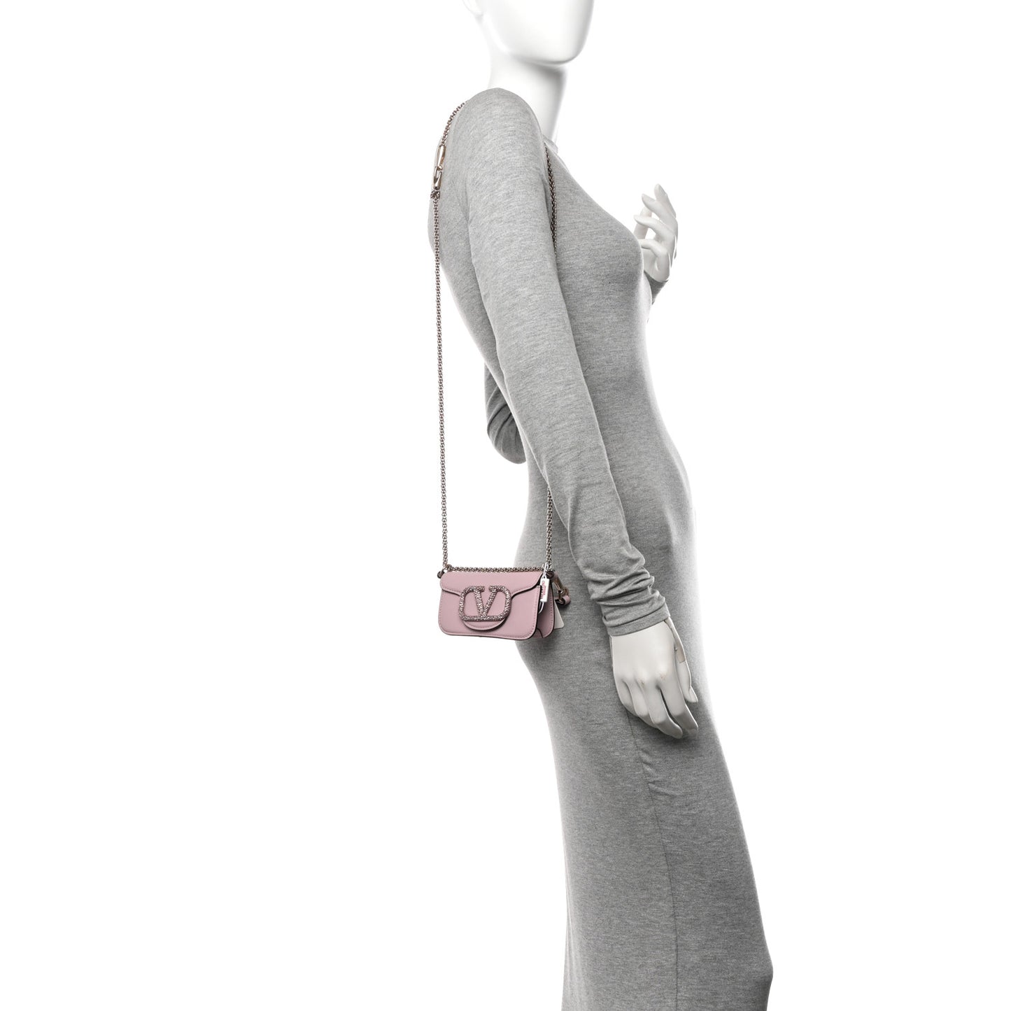 Calfskin Crystal Vlogo Micro Loco Shoulder Bag Rose Cannelle