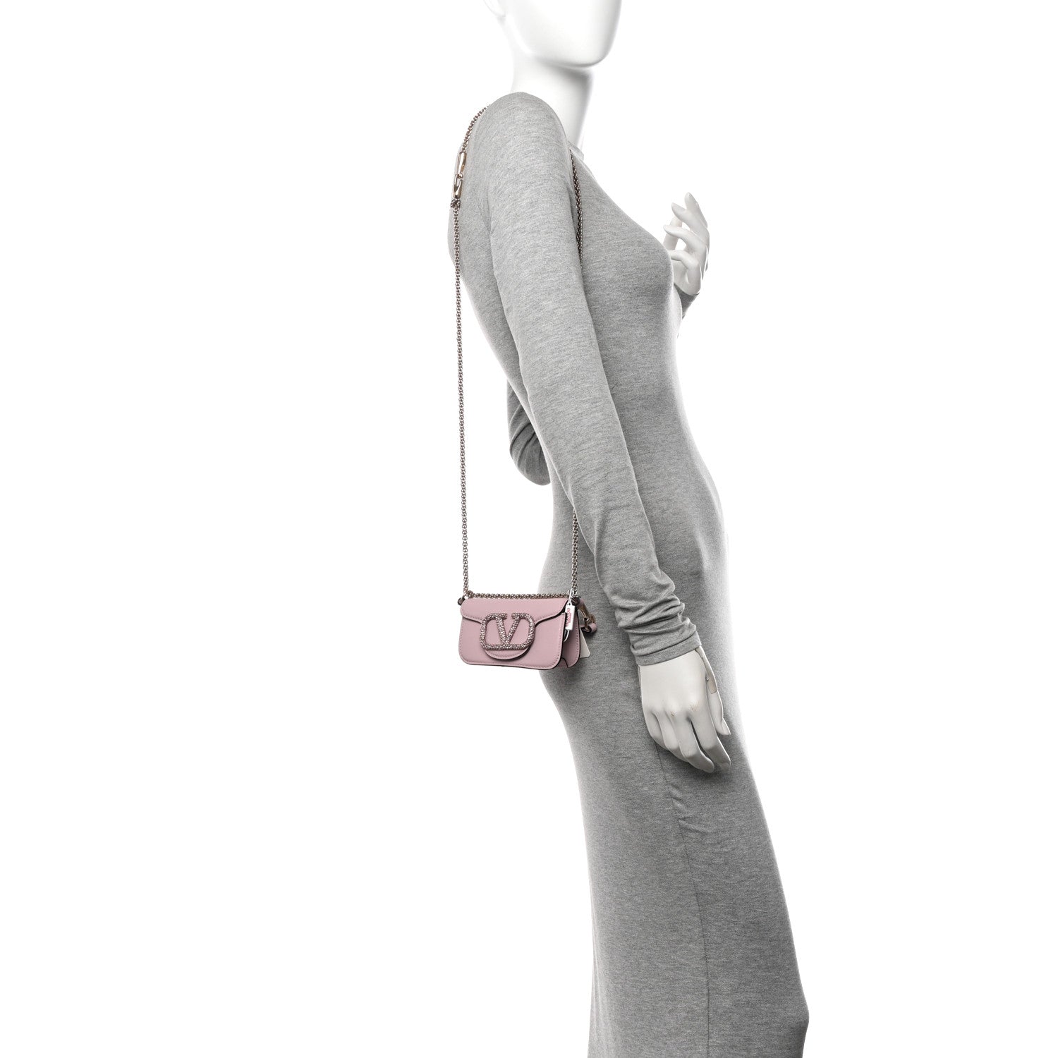 Valentino Garavani Calfskin Crystal Vlogo Micro Loco Shoulder Bag Rose Cannelle 2 of 9