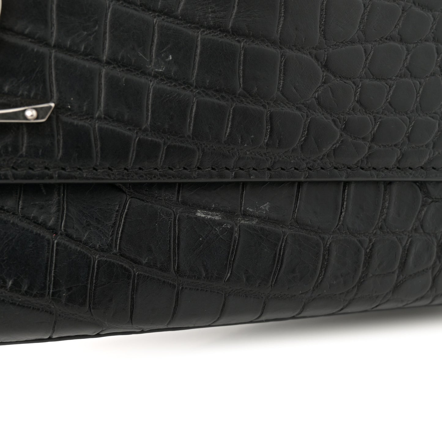 Calfskin Crocodile Embossed Large Classic Monogram Kate Satchel Black