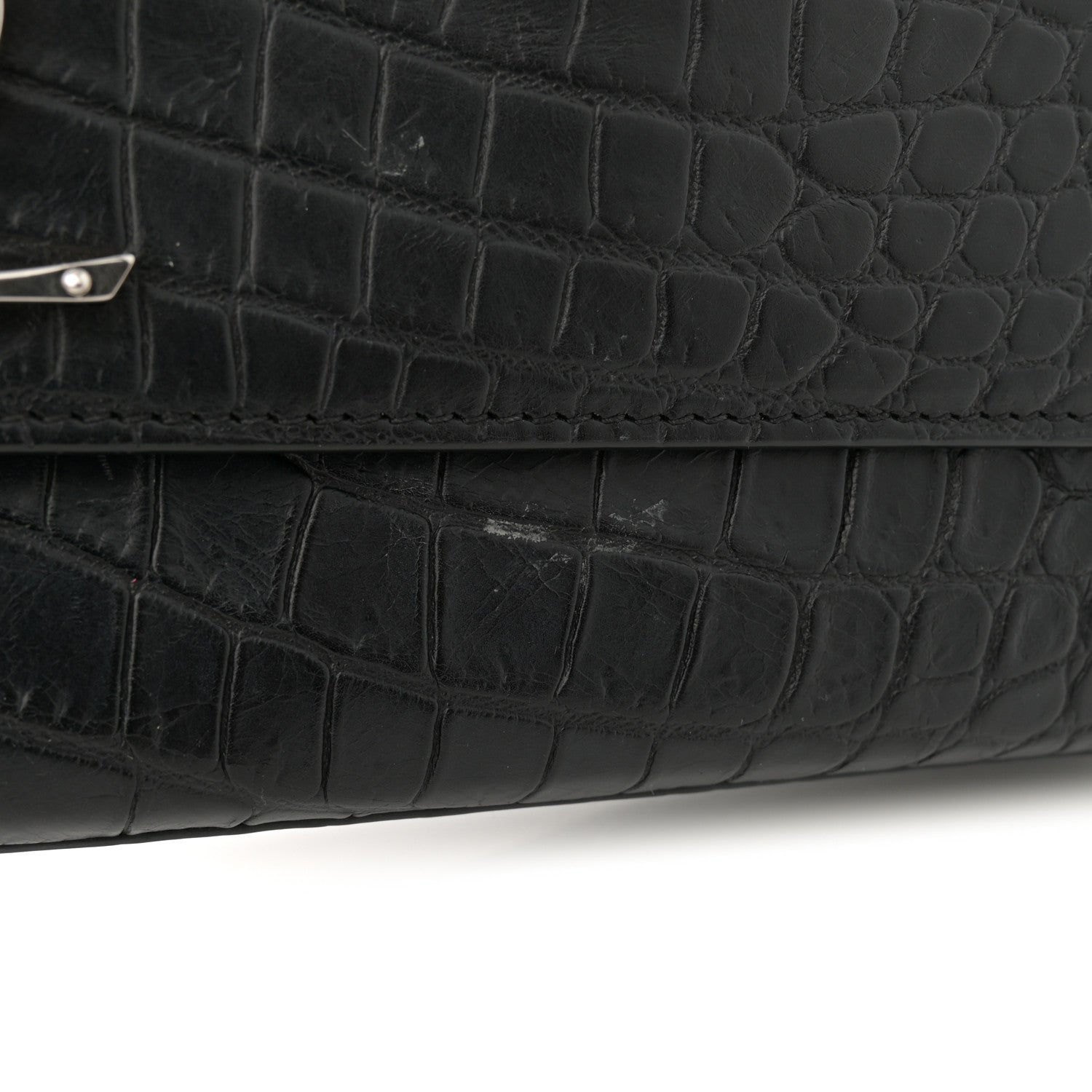 Saint Laurent Calfskin Crocodile Embossed Large Classic Monogram Kate Satchel Black 11 of 15