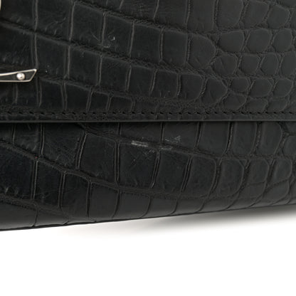 Saint Laurent Calfskin Crocodile Embossed Large Classic Monogram Kate Satchel Black 11 of 15