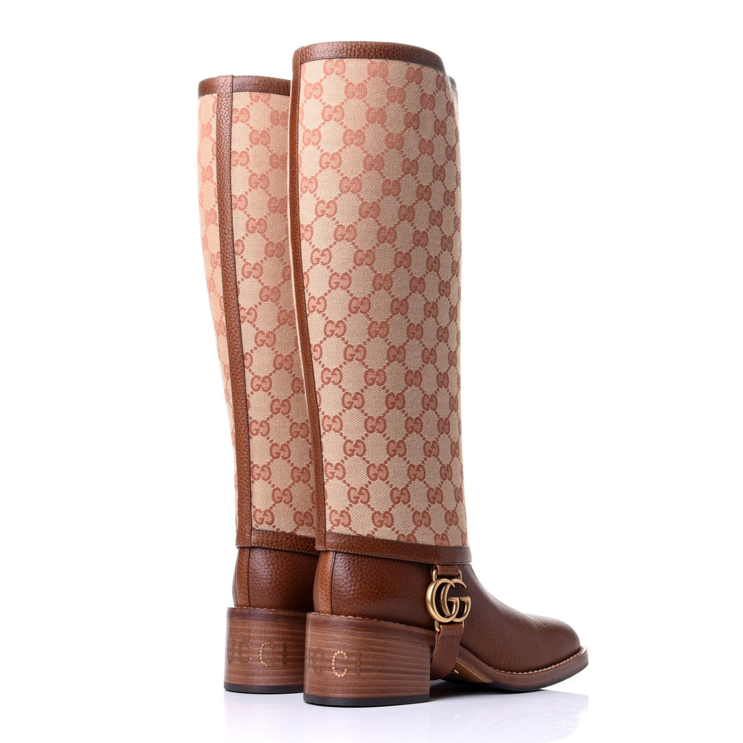 GG Monogram Calfskin Lola Tall Boots 37.5 Beige Ruggine Cuir