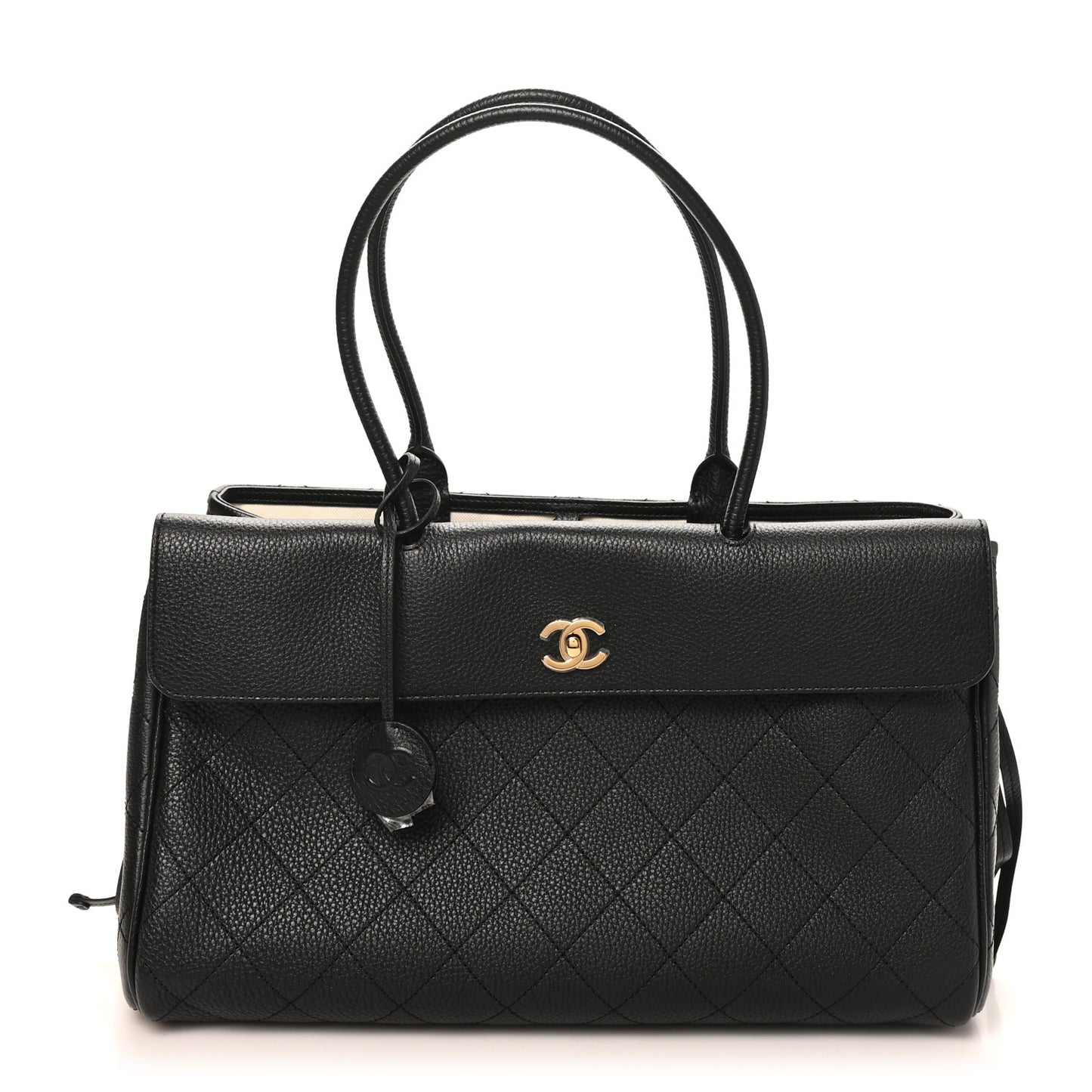 Grained Calfskin Stitched Urban Essentials Large Shopping Bag Black