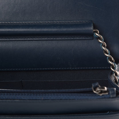 Chanel Glazed Calfskin Quilted Coco Boy Wallet On Chain WOC Blue 11 of 13