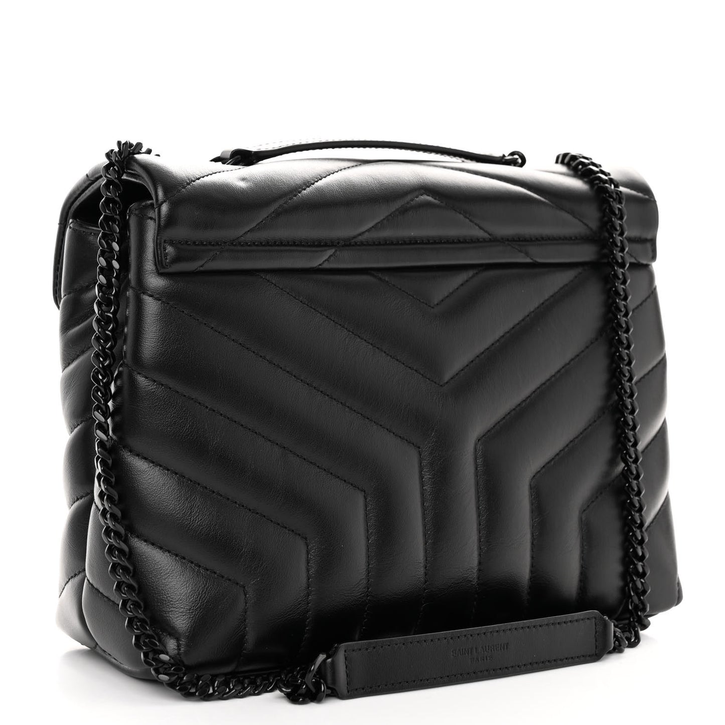 SAINT LAURENT Calfskin Y Quilted Monogram Monochrome Small Loulou Chain Satchel Black