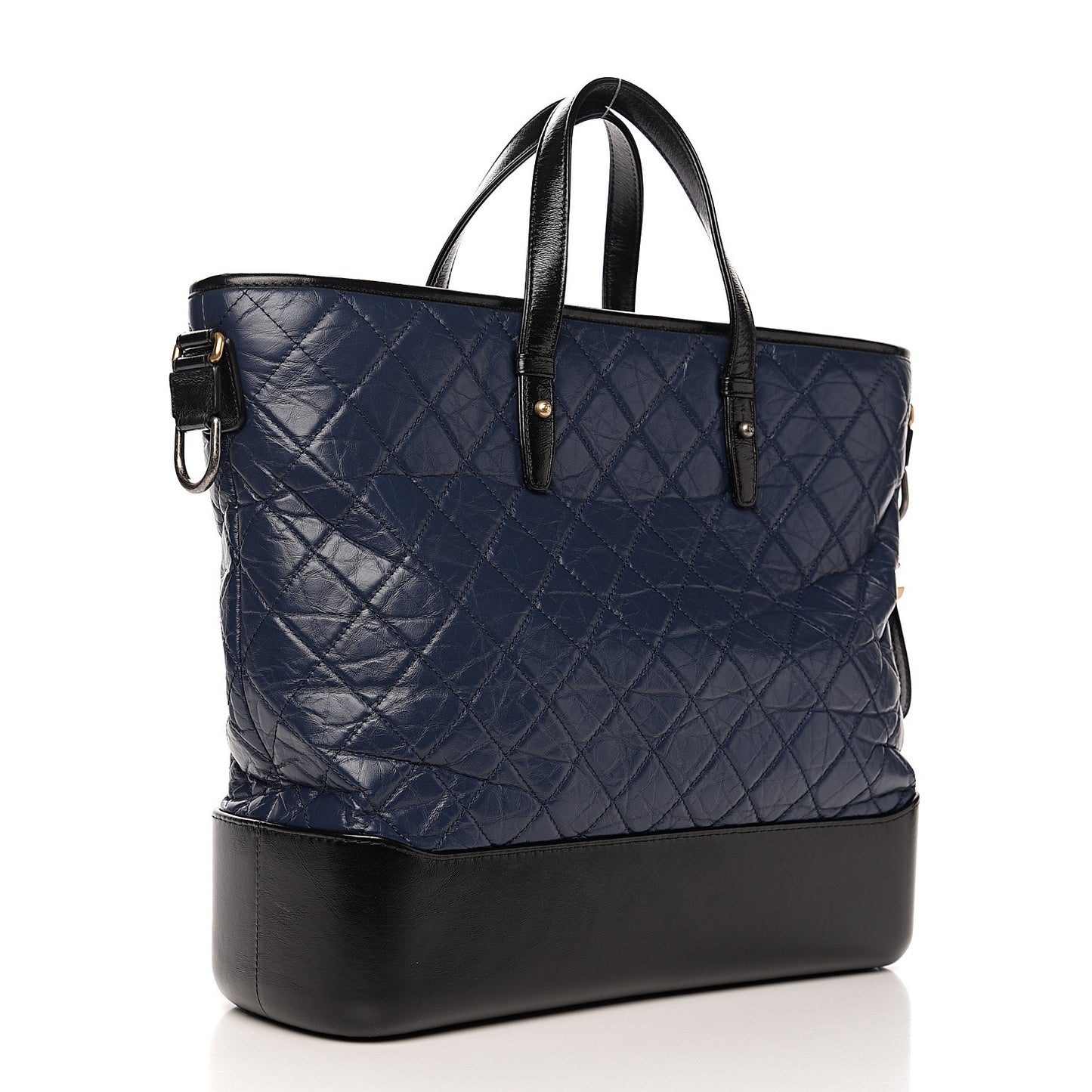 Aged Calfskin Quilted Large Gabrielle Shopping Tote Navy Black