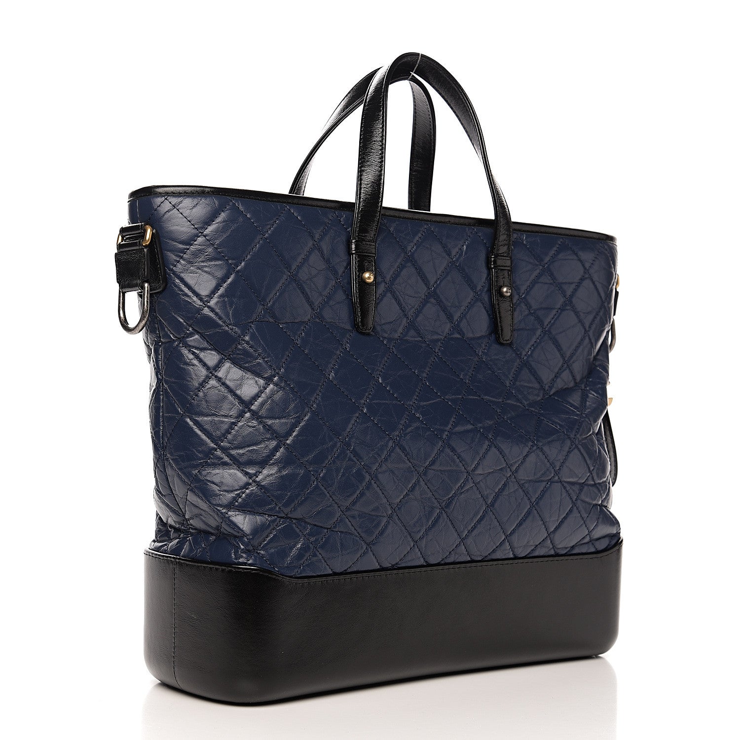 Chanel Aged Calfskin Quilted Large Gabrielle Shopping Tote Navy Black 2 of 9