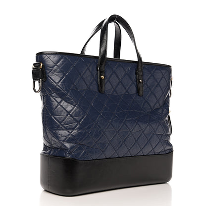 Chanel Aged Calfskin Quilted Large Gabrielle Shopping Tote Navy Black 2 of 9