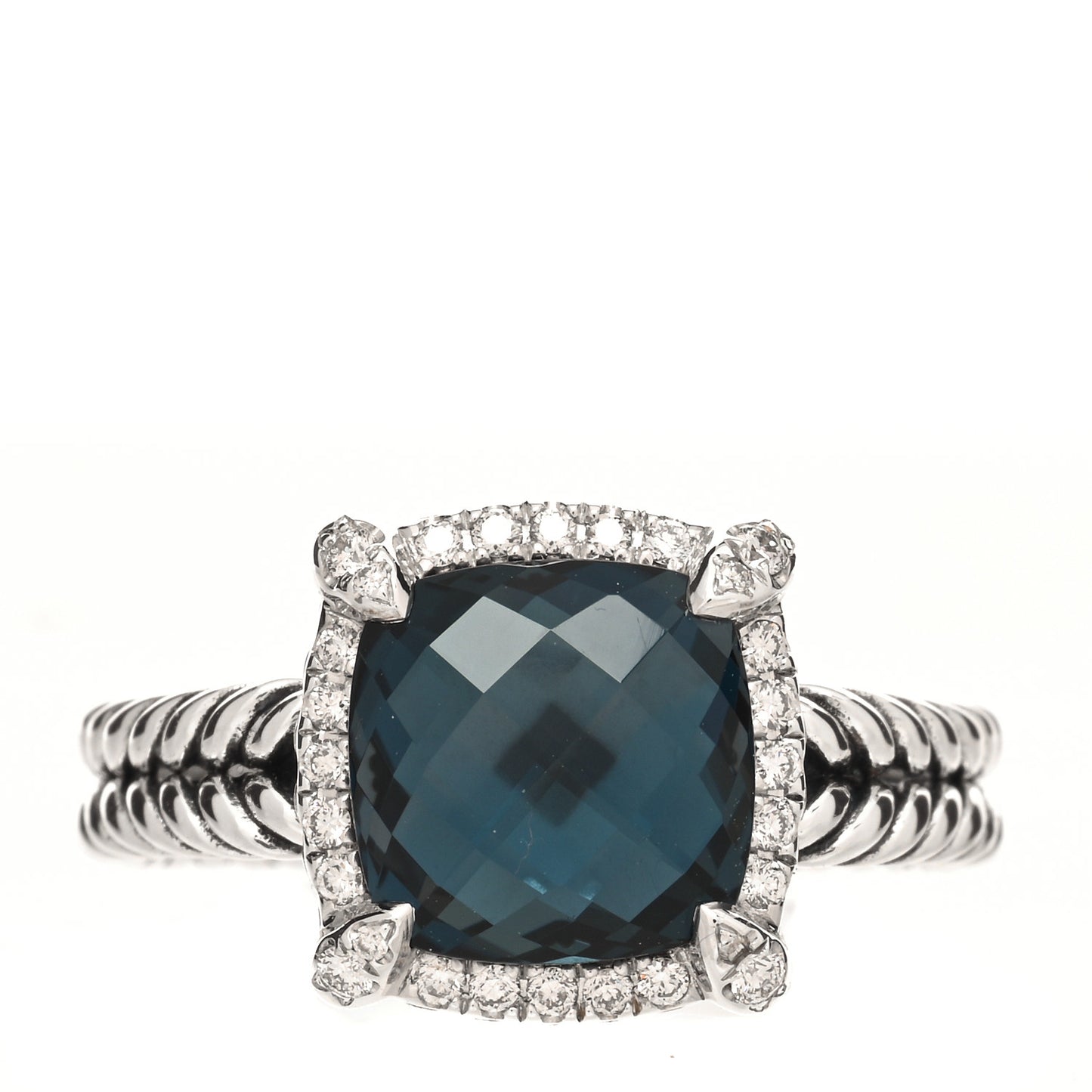 Sterling Silver Diamond Hampton Blue Topaz 9mm Chatelaine Pave Bezel Ring 54 7
