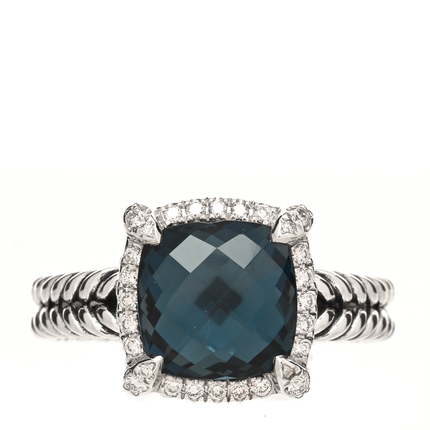 David Yurman Sterling Silver Diamond Hampton Blue Topaz 9mm Chatelaine Pave Bezel Ring 54 7 1 of 3
