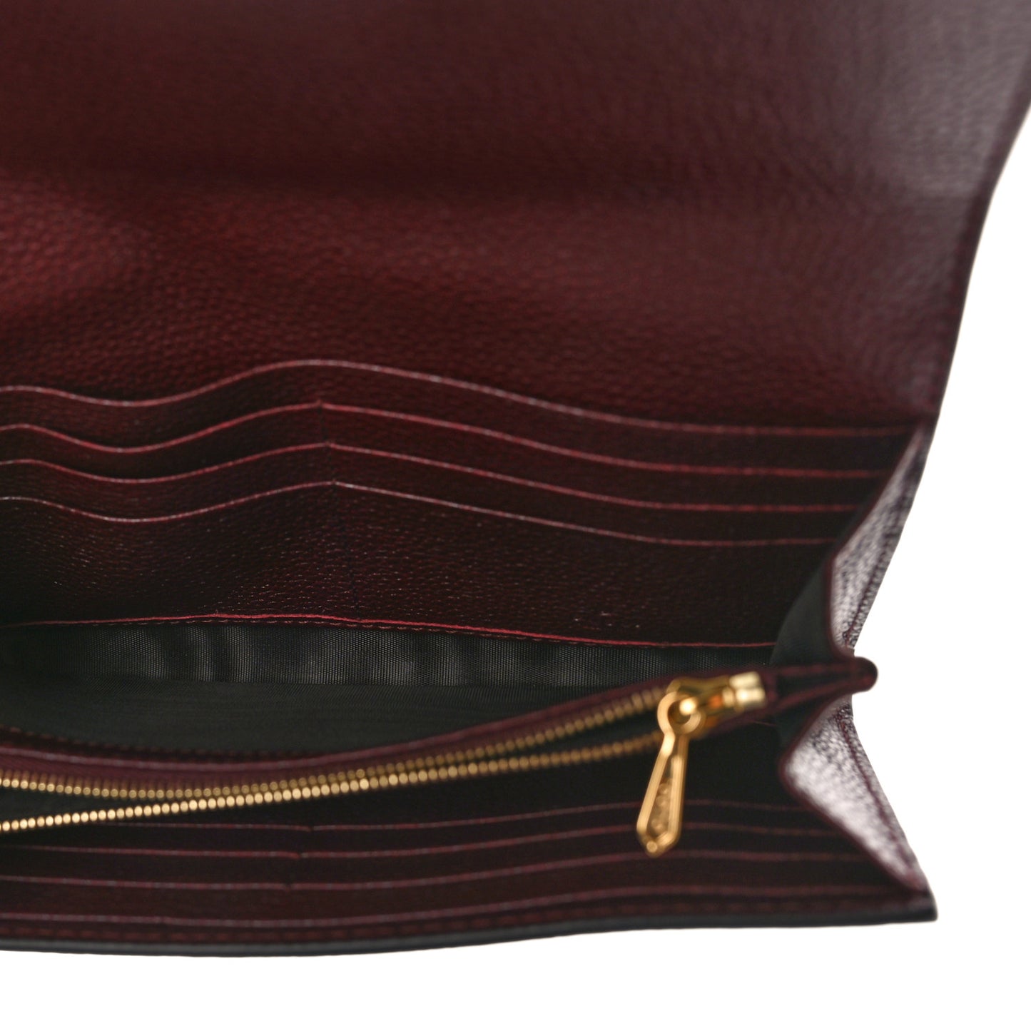 Grainy Calfskin Zumi Continental Wallet Vintage Bordeaux